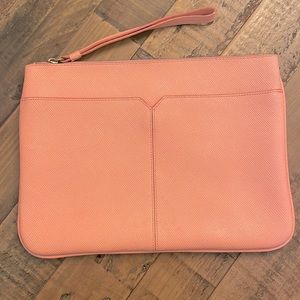 J CREW - pink zip clutch with wristlet strap